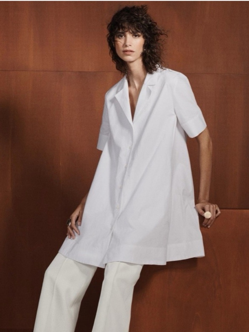 Zara White Short-Sleeve A‑Line Mini Dress